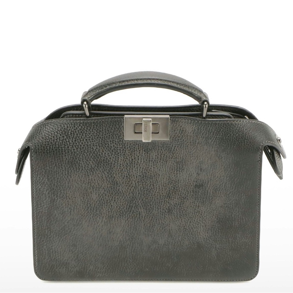 Fendi Peekaboo ISeeU Two-Way Bag in Metallic Gunmetal Grained Leather